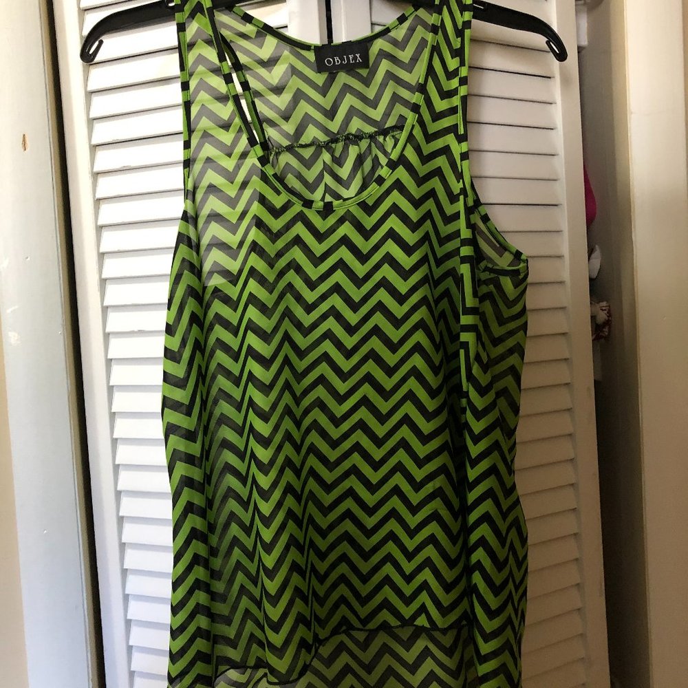 Black & green Sleeveless Jersey Knit Sz M from OBJEX